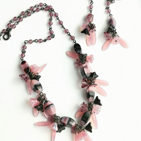 Vintage 2pc set Czech hand made bead necklace earring set - Picture 2 of 6